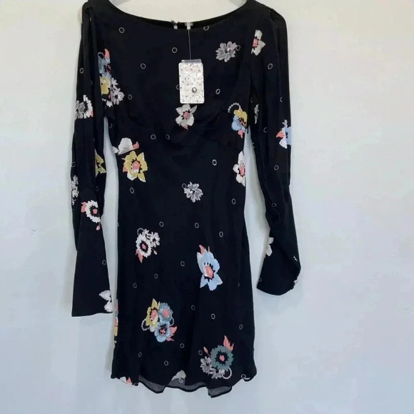 Free People Women Dress Split Sleeve Floral Mini Long Sleeve Black Size 0 - Picture 2 of 9